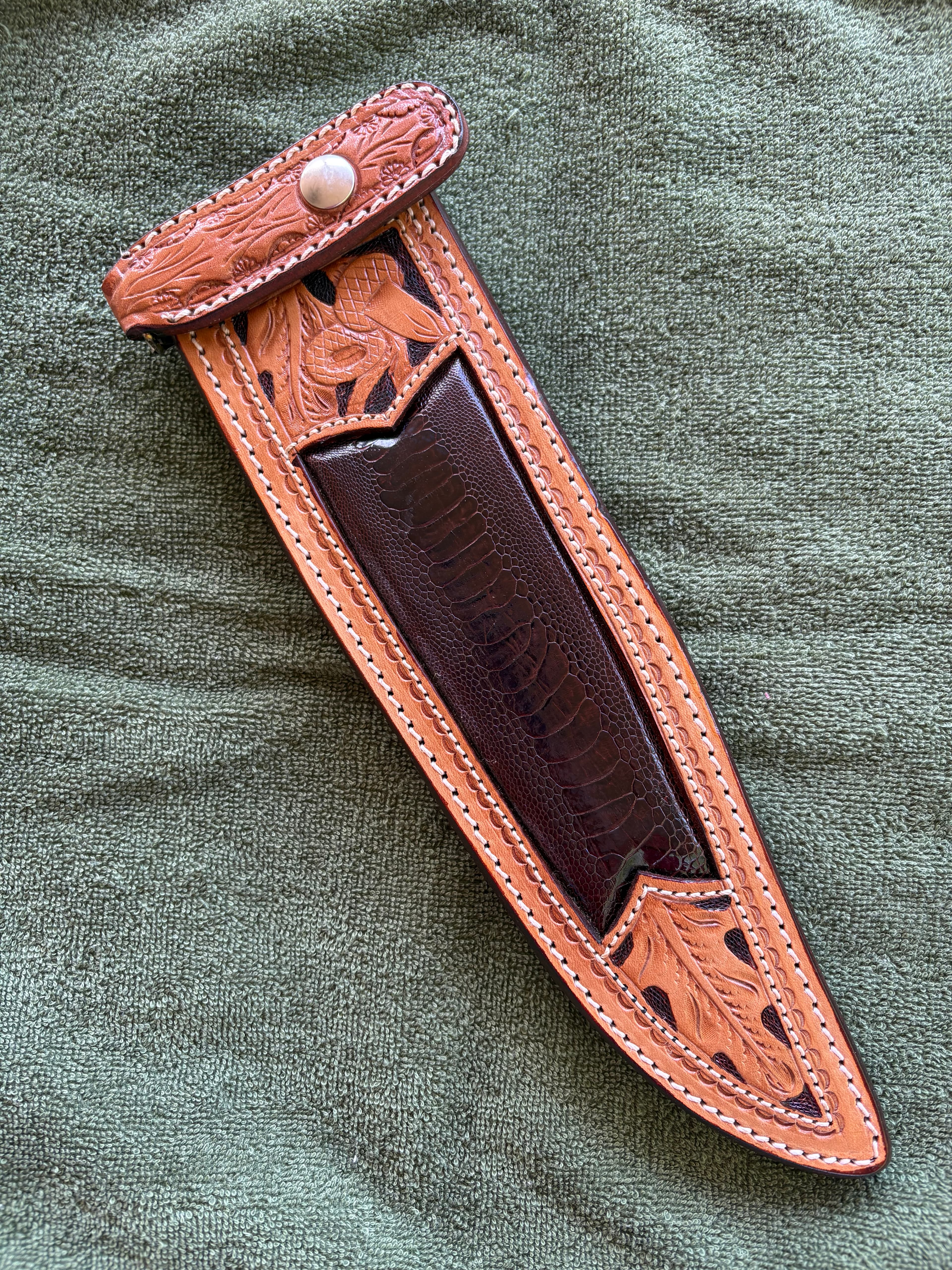 Custom sheath front — oak leaf tooling