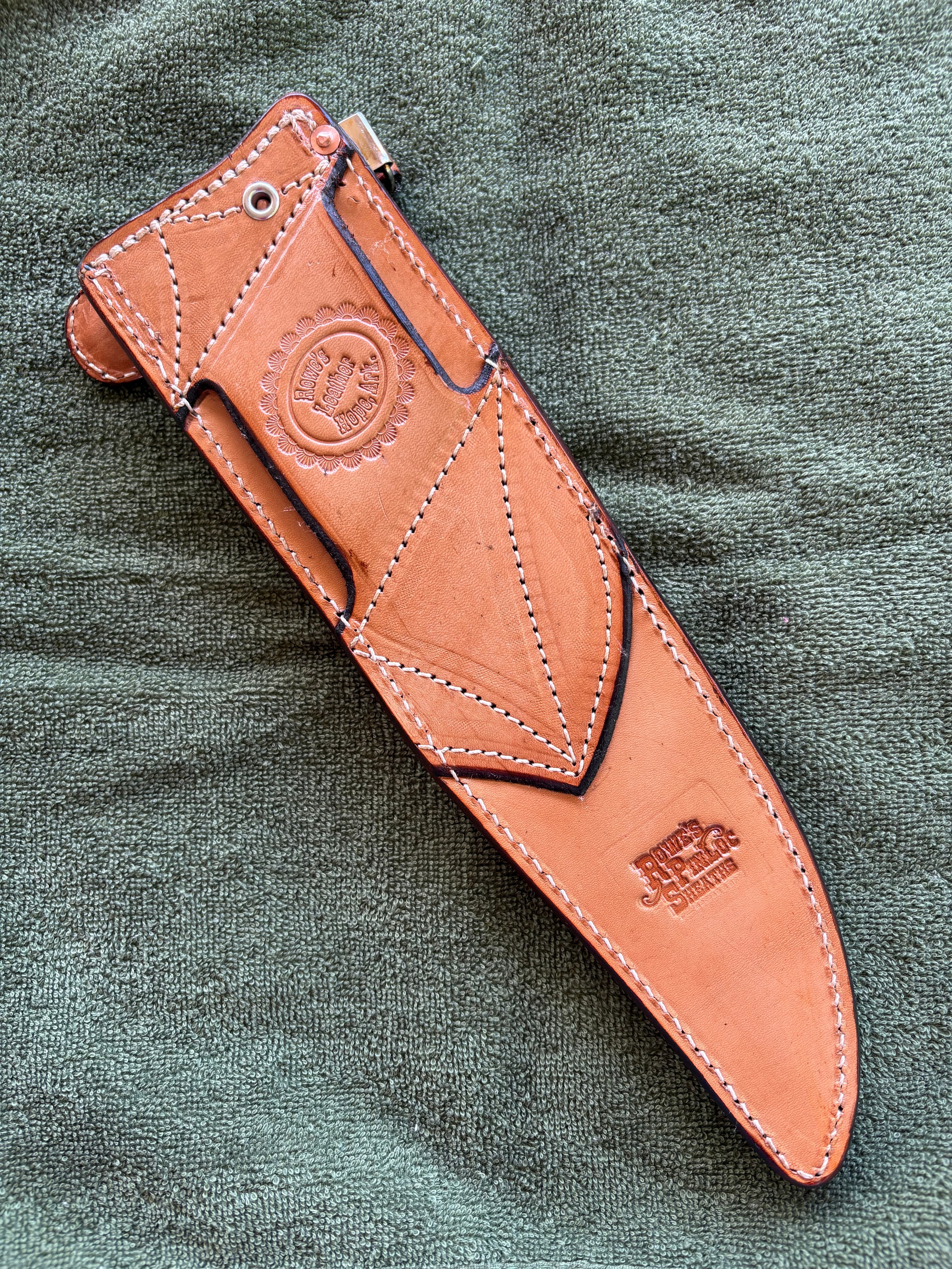 Custom sheath back — Rowe's Leather Goods stamp